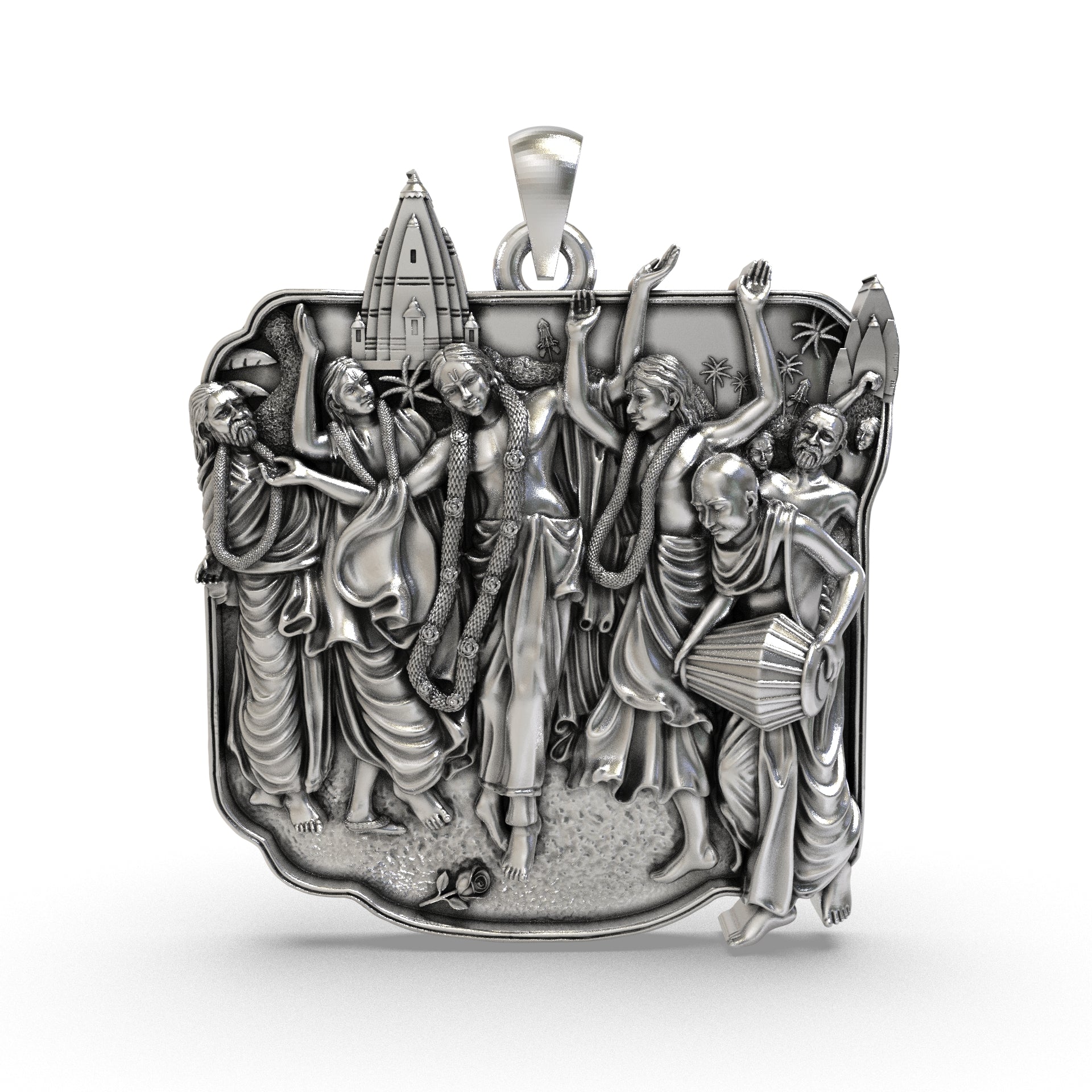 925 silver Chaitanya Mahaprabhu Harinam Sankirtan pendant with antique oxidized finish Main image