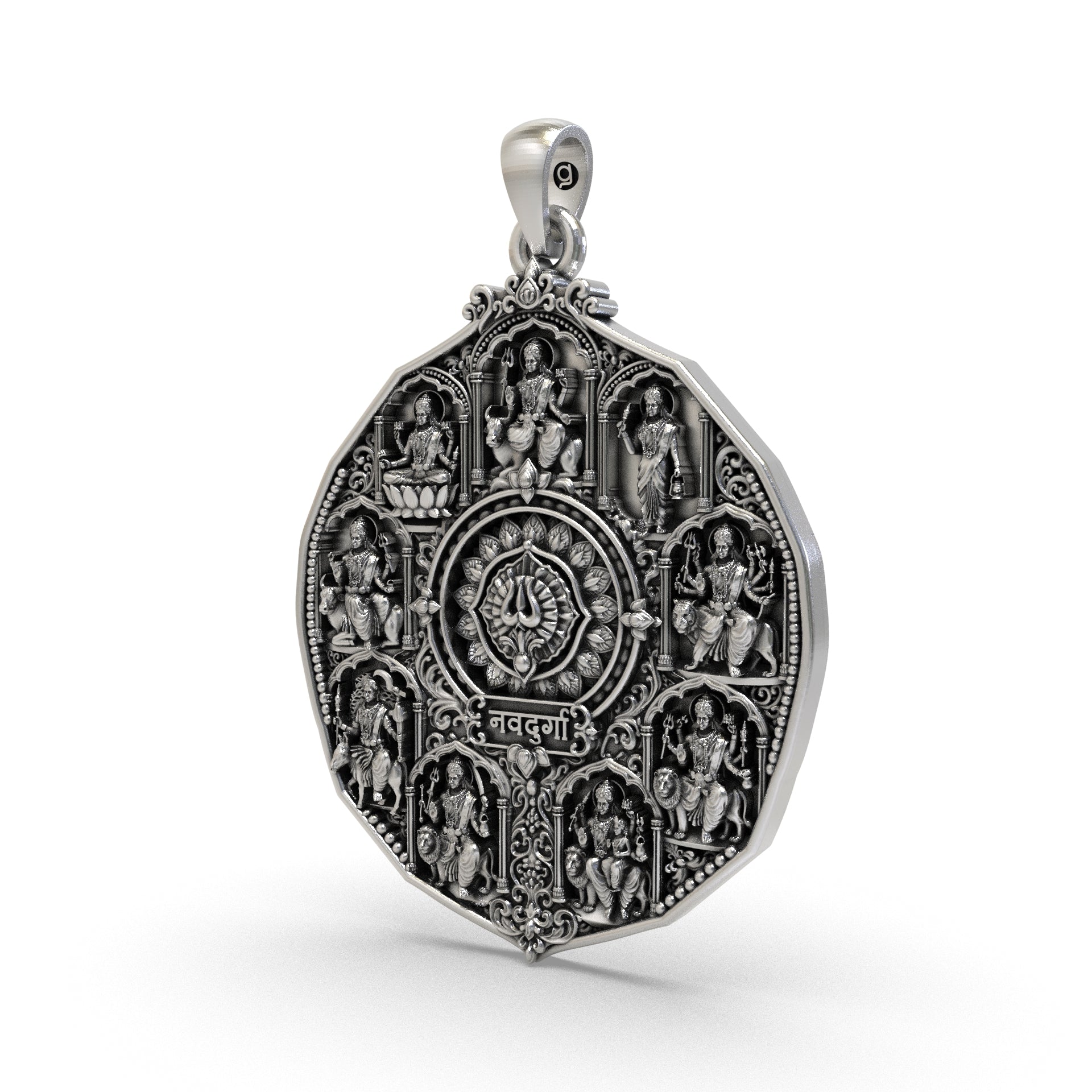 925 Silver Navdurga Pendant | Nine Forms of Maa Durga Trishul Locket Secondary image