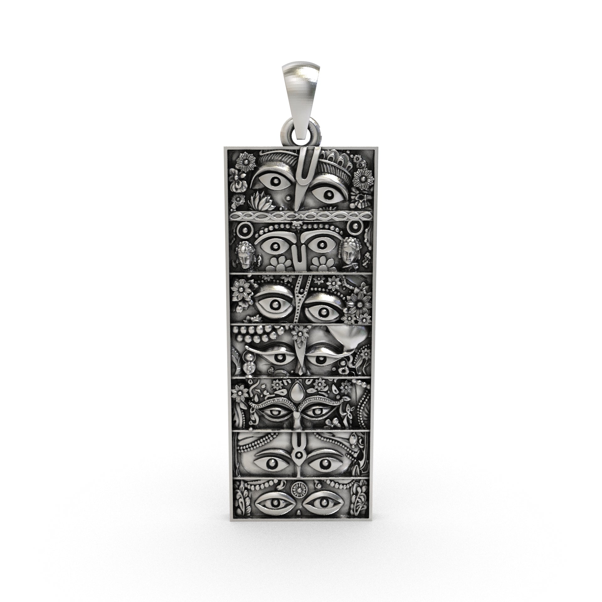 925 silver Seven Forms of Krishna pendant featuring sacred divine eyes and antique oxidized details Main image