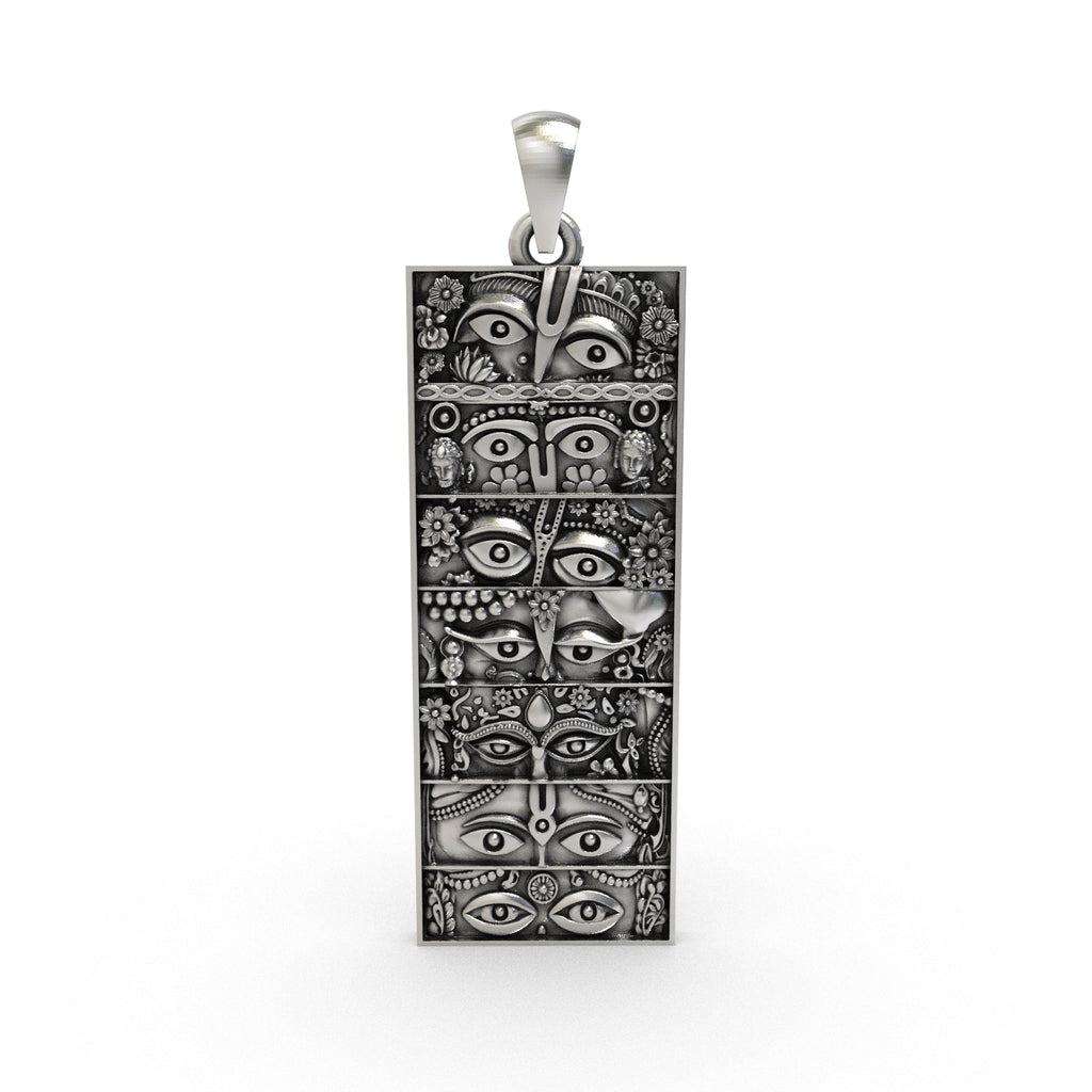 925 silver Seven Forms of Krishna pendant featuring sacred divine eyes and antique oxidized details