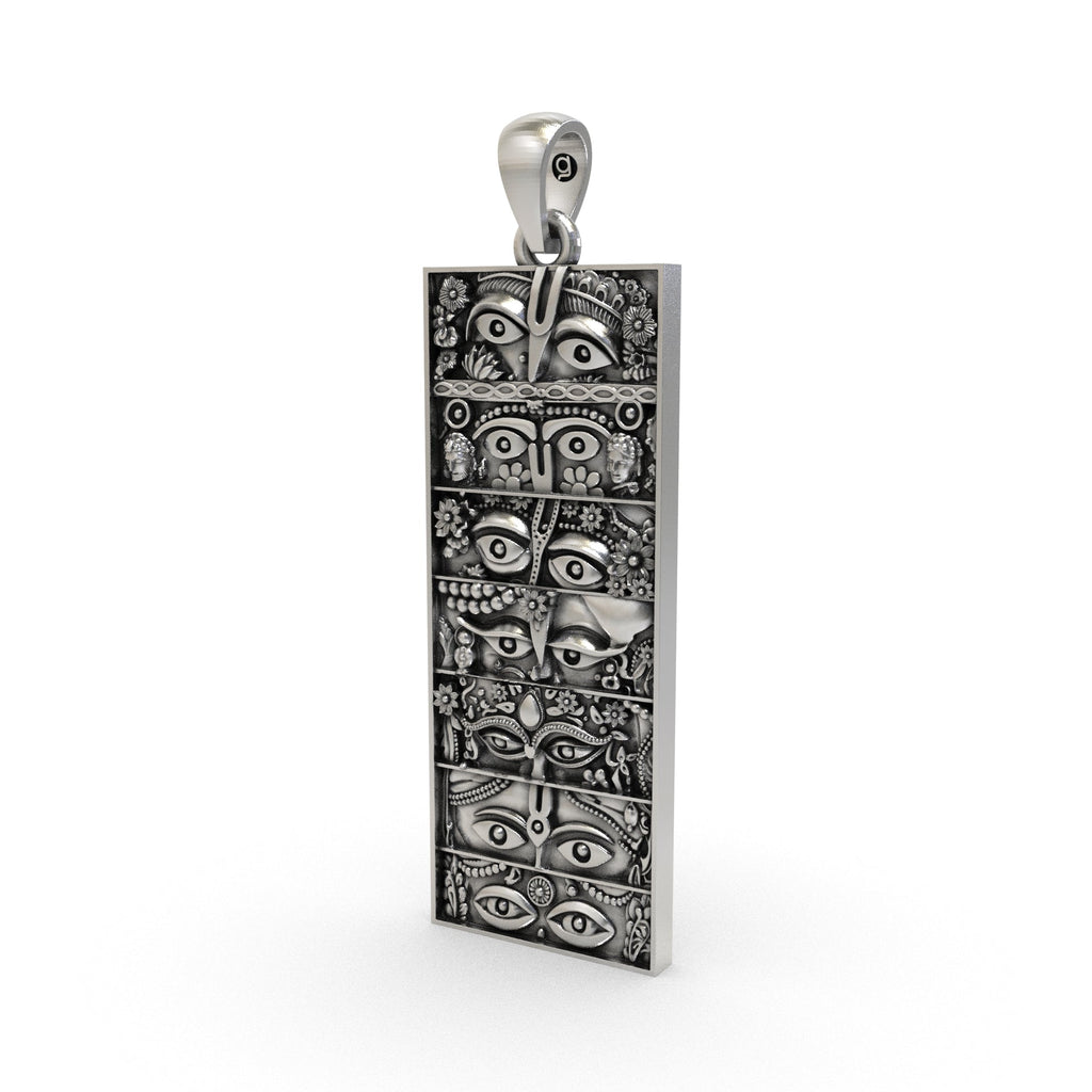 Sapta Swaroop Krishna Darshan locket with seven eye designs, tilaks and floral ornaments