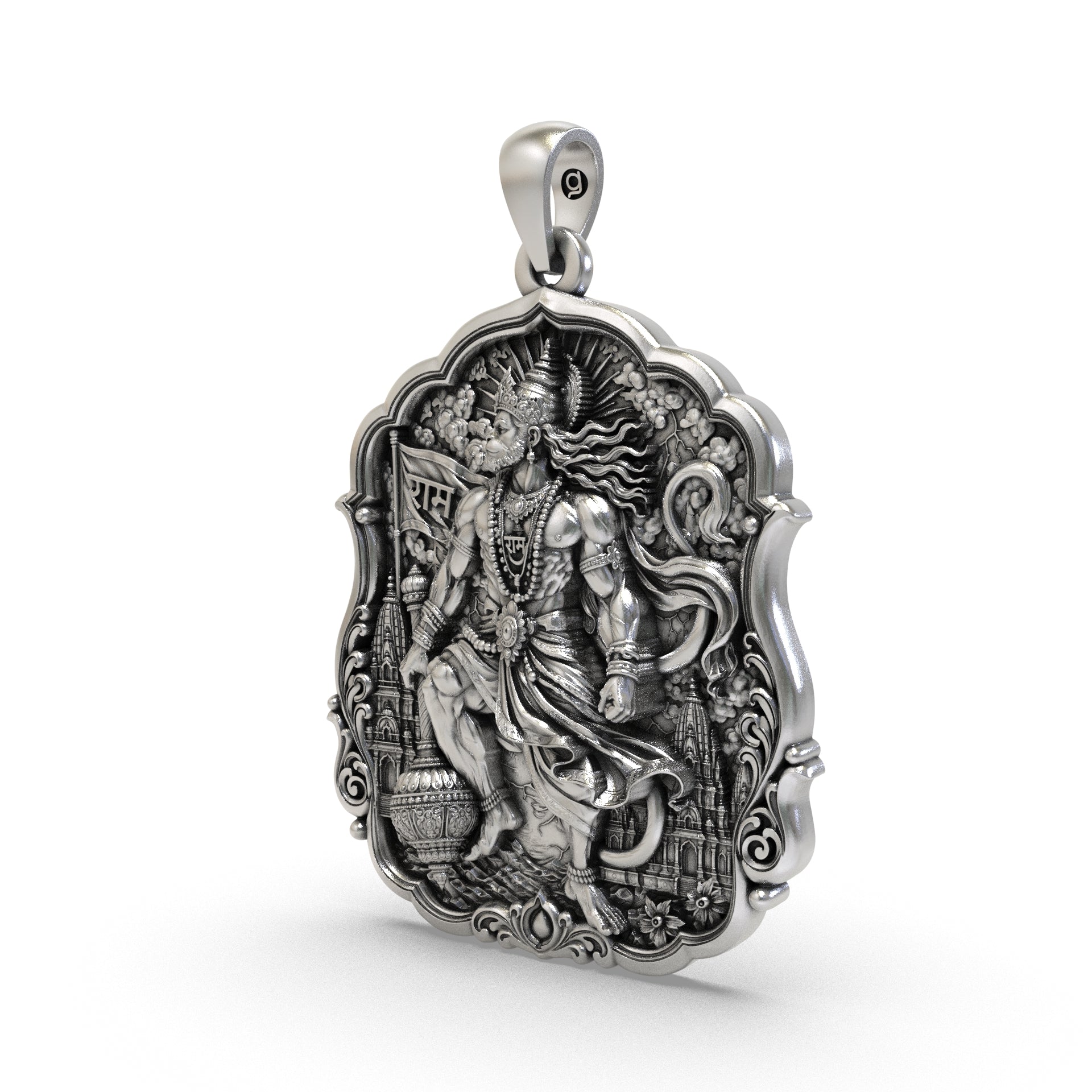 925 Silver Veer Hanuman Ram Dhwaja Pendant | Bajrangbali Gada Locket Secondary image
