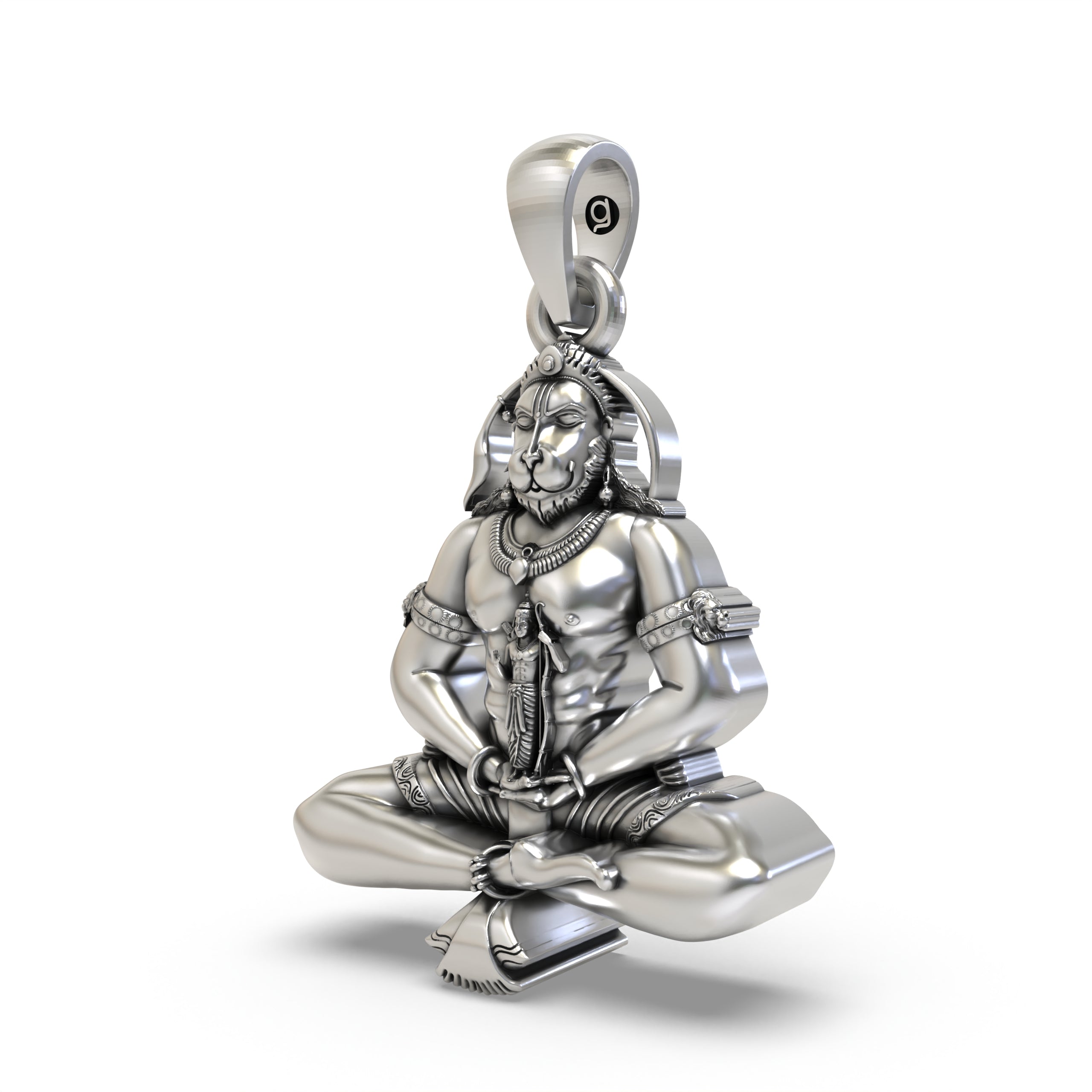 Meditating Hanuman Ji Pendant in 925 Silver | Spiritual Jewelry for Men & Women | Lord Ram in Heart Design Secondary image