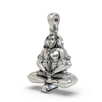 Angled side profile of the 925 silver Hanuman Ji pendant highlighting its intricate oxidized finish and craftsmanship.