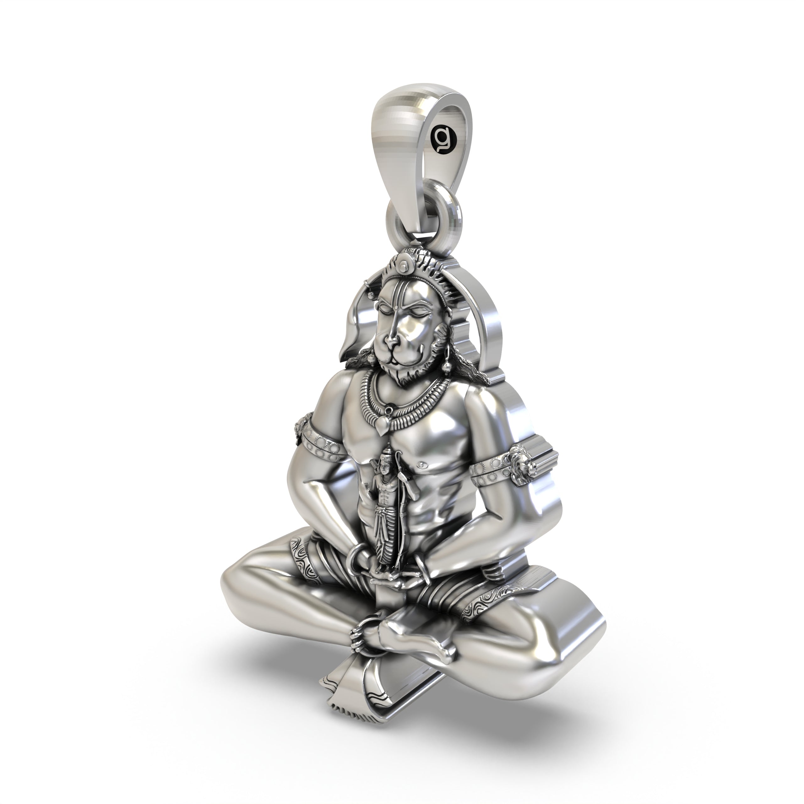 Meditating Hanuman Ji pendant in 925 silver, showcasing the antique finish and size for daily spiritual wear.