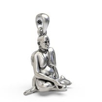 Close-up detail of the handcrafted Swami Samarth Guru pendant in 925 silver, showcasing its antique look.