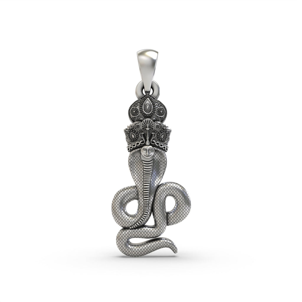 Front view of the Goga Maharaj pendant crafted from 925 oxidized sterling silver, showing the deity on his horse.