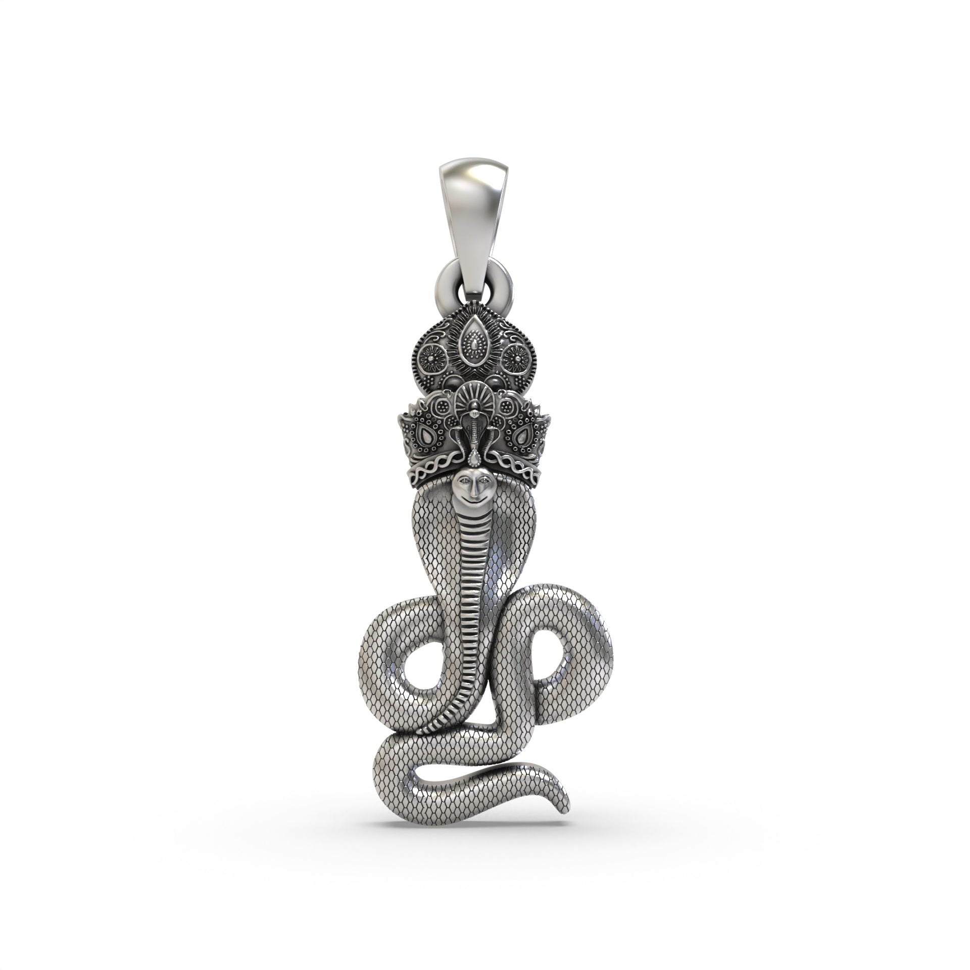 Front view of the Goga Maharaj pendant crafted from 925 oxidized sterling silver, showing the deity on his horse.