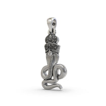 Angled view of the Silver Goga Maharaj Pendant, highlighting the intricate details and antique oxidized finish.