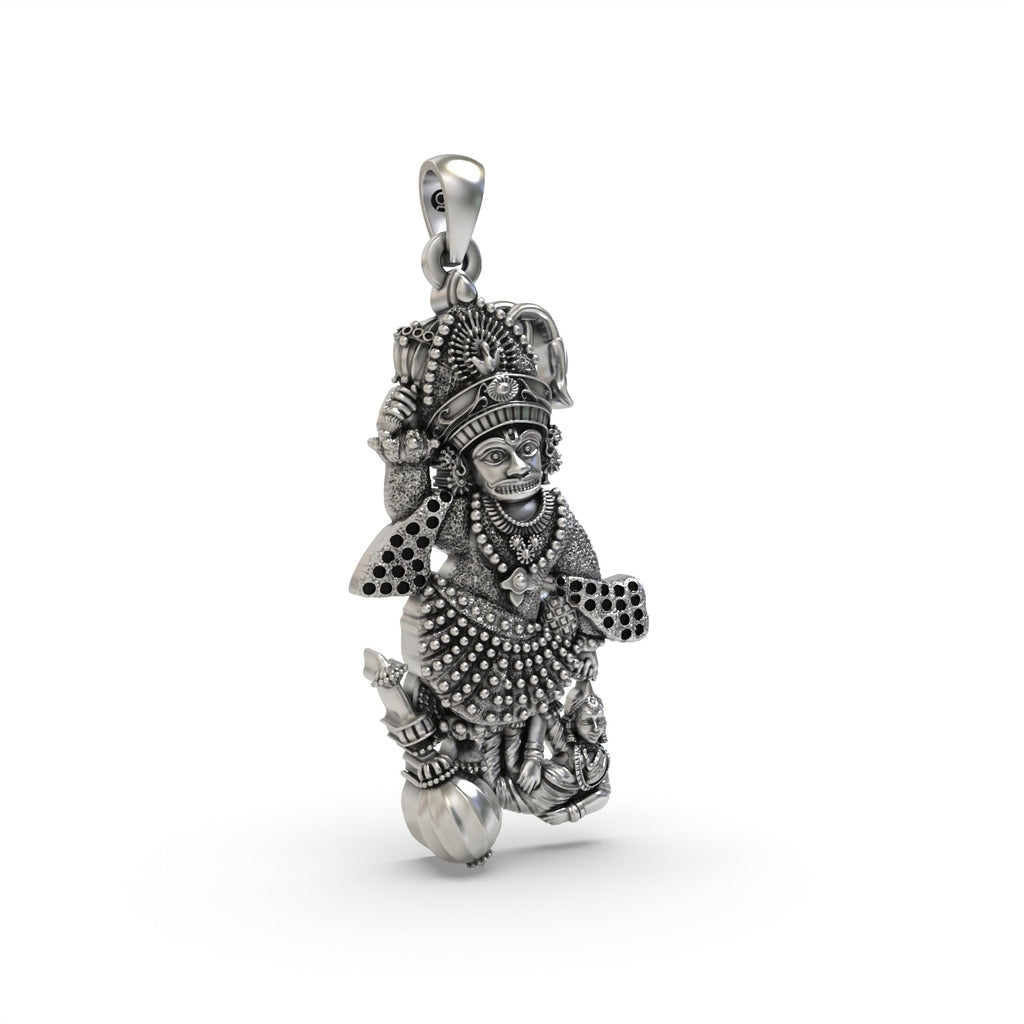 Backside view of the lightweight, hollow-designed Salangpur Hanumanji pendant in 925 sterling silver.