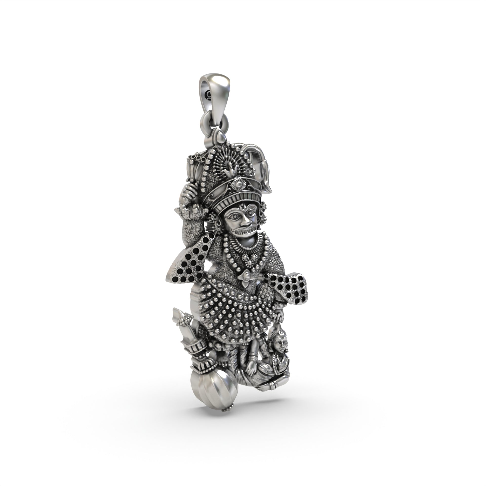Backside view of the lightweight, hollow-designed Salangpur Hanumanji pendant in 925 sterling silver.