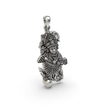 Angled profile of the Salangpur Hanumanji silver pendant, showcasing its intricate details and depth.