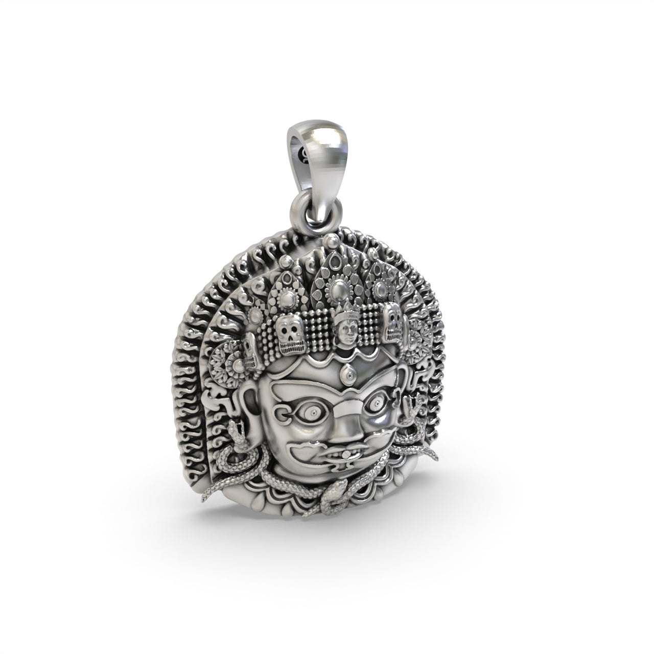 The hollow back design of the silver Kaal Bhairav pendant, crafted for lightweight comfort and daily spiritual wear.