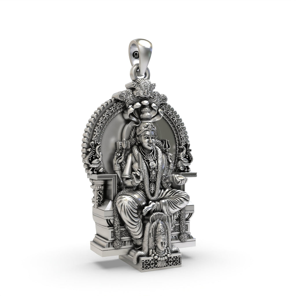 Close-up detail of the Indian spiritual Mariamman pendant, showing the serene facial expression in sterling silver.