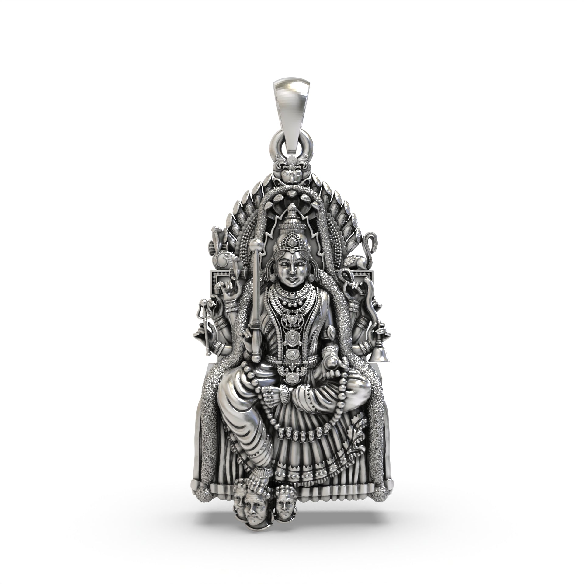 Front view of the 925 sterling silver Samayapuram Mariamman locket, showcasing the goddess's divine form.