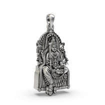 Detailed close-up of the Samayapuram Mariamman silver locket, showing the intricate craftsmanship on the deity.