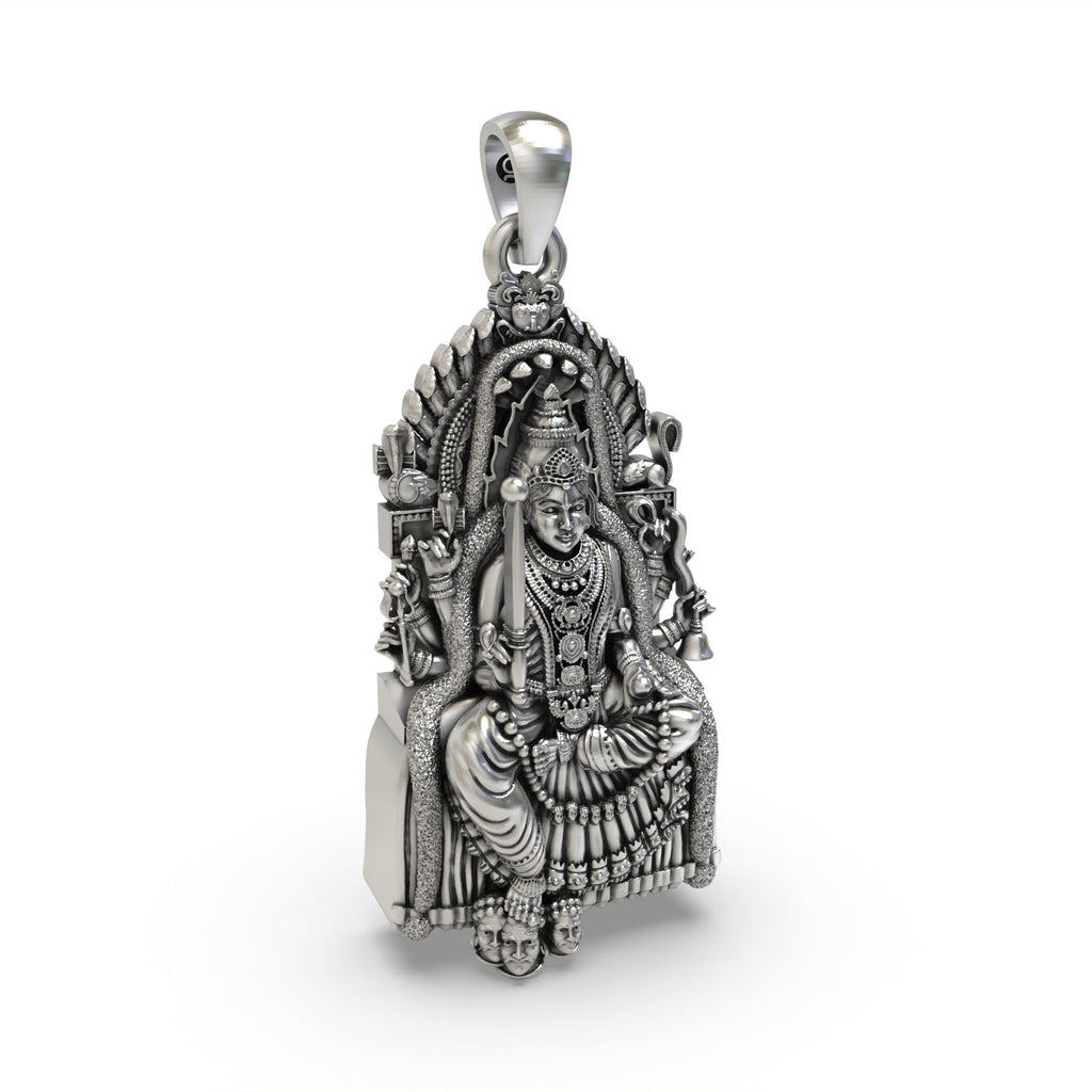 Side profile of the hollow-back Samayapuram Mariamman locket, crafted from hypoallergenic 925 sterling silver.