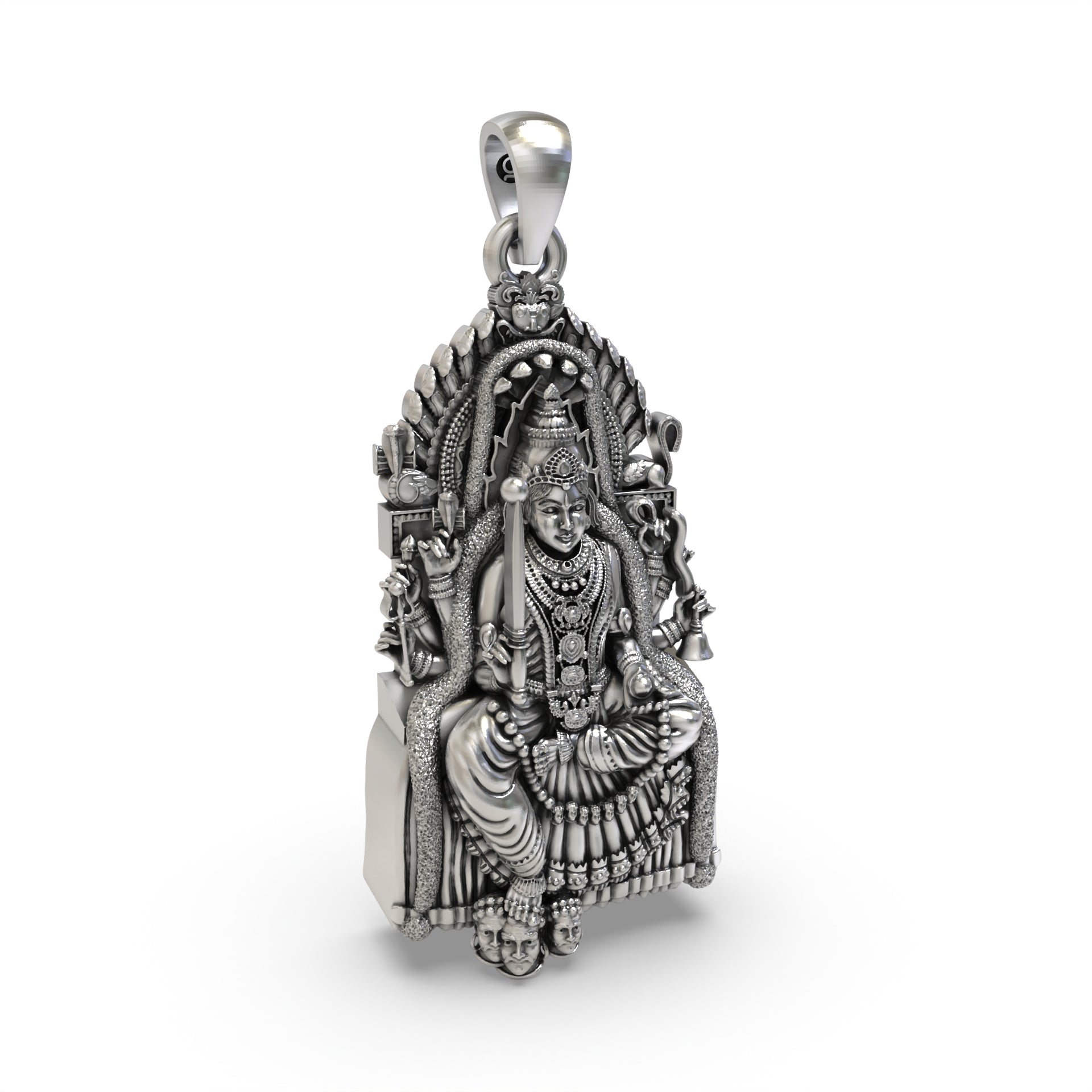 Side profile of the hollow-back Samayapuram Mariamman locket, crafted from hypoallergenic 925 sterling silver.