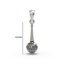 Side profile of the sterling Silver Gada Pendant, showing its dimensions and the elegant oxidized texture on the mace head.