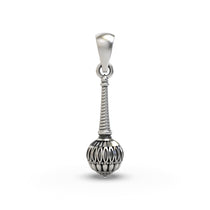 Front view of the Alankar Silver Gada Pendant, showcasing the intricate design of the Hanuman mace in oxidized 925 silver.