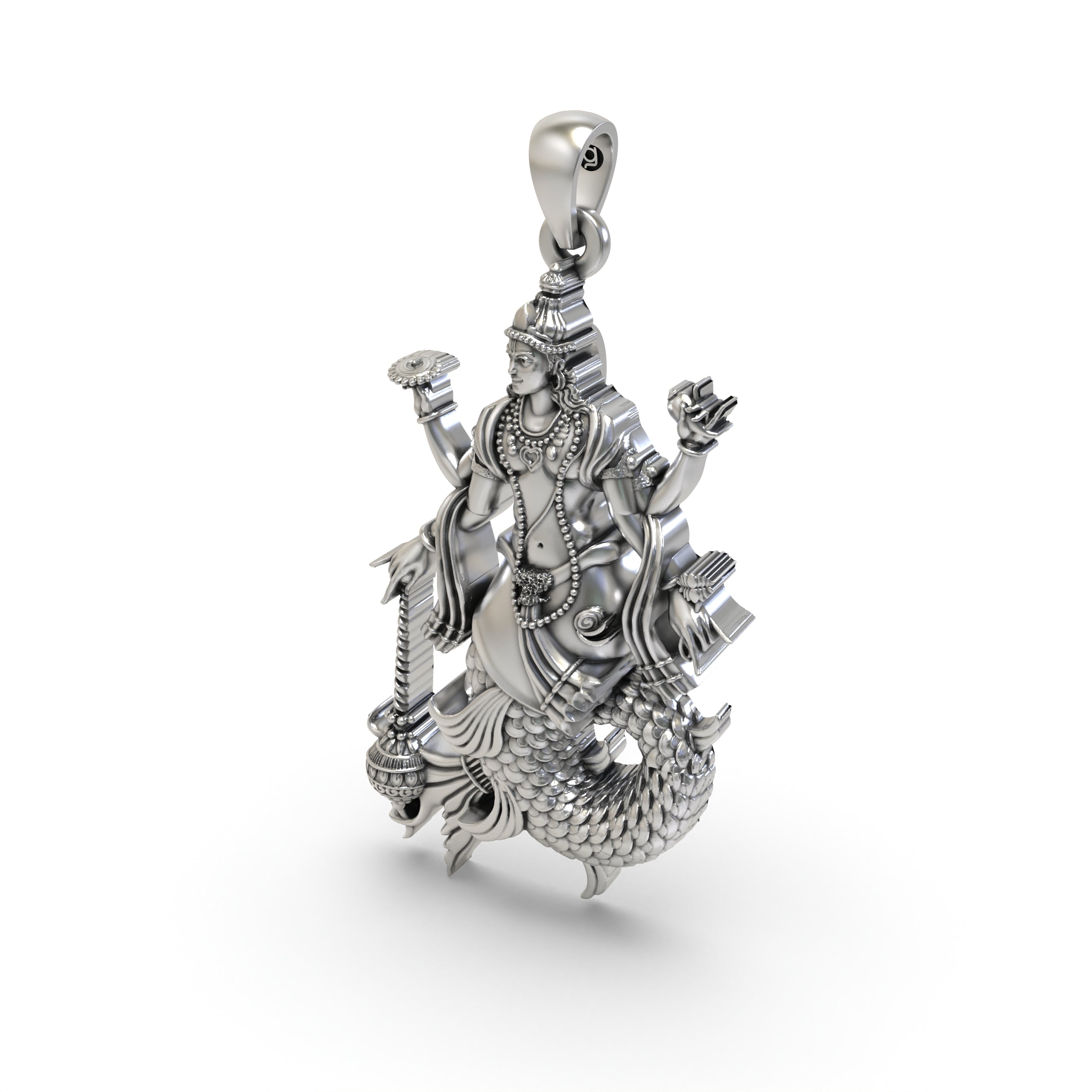Hollow back design of the lightweight Matsya Avatar 925 Silver Pendant for comfortable daily wear.