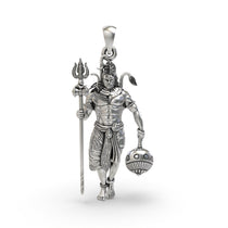 Front view of the oxidized 925 silver Shiv and Hanumanji pendant, showcasing the detailed depiction of both deities.