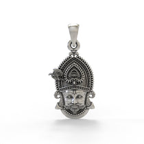 Front view of the oxidized 925 sterling silver Khatu Shyam pendant, showcasing the detailed craftsmanship and divine form.