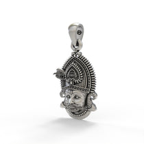 Angled view of the Khatu Shyam Ji 925 silver pendant, highlighting its unique oxidized finish and intricate details.