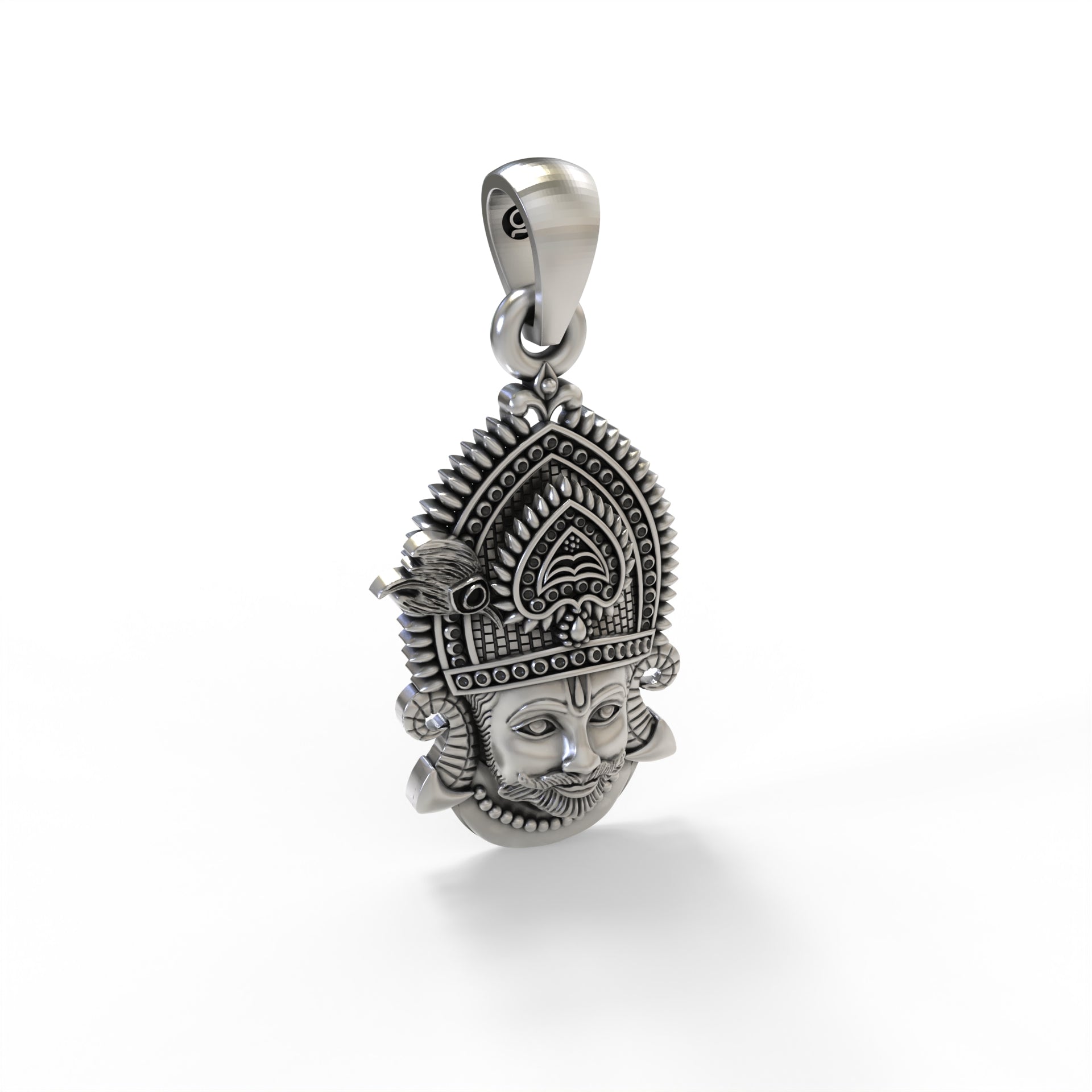 Backside view of the lightweight Khatu Shyam 925 silver pendant, revealing the hollow design for comfortable daily wear.
