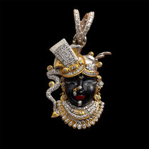 Front view of the 925 Silver Shrinathji Face Pendant, showcasing the vibrant premium enamel and detailed diamond work.