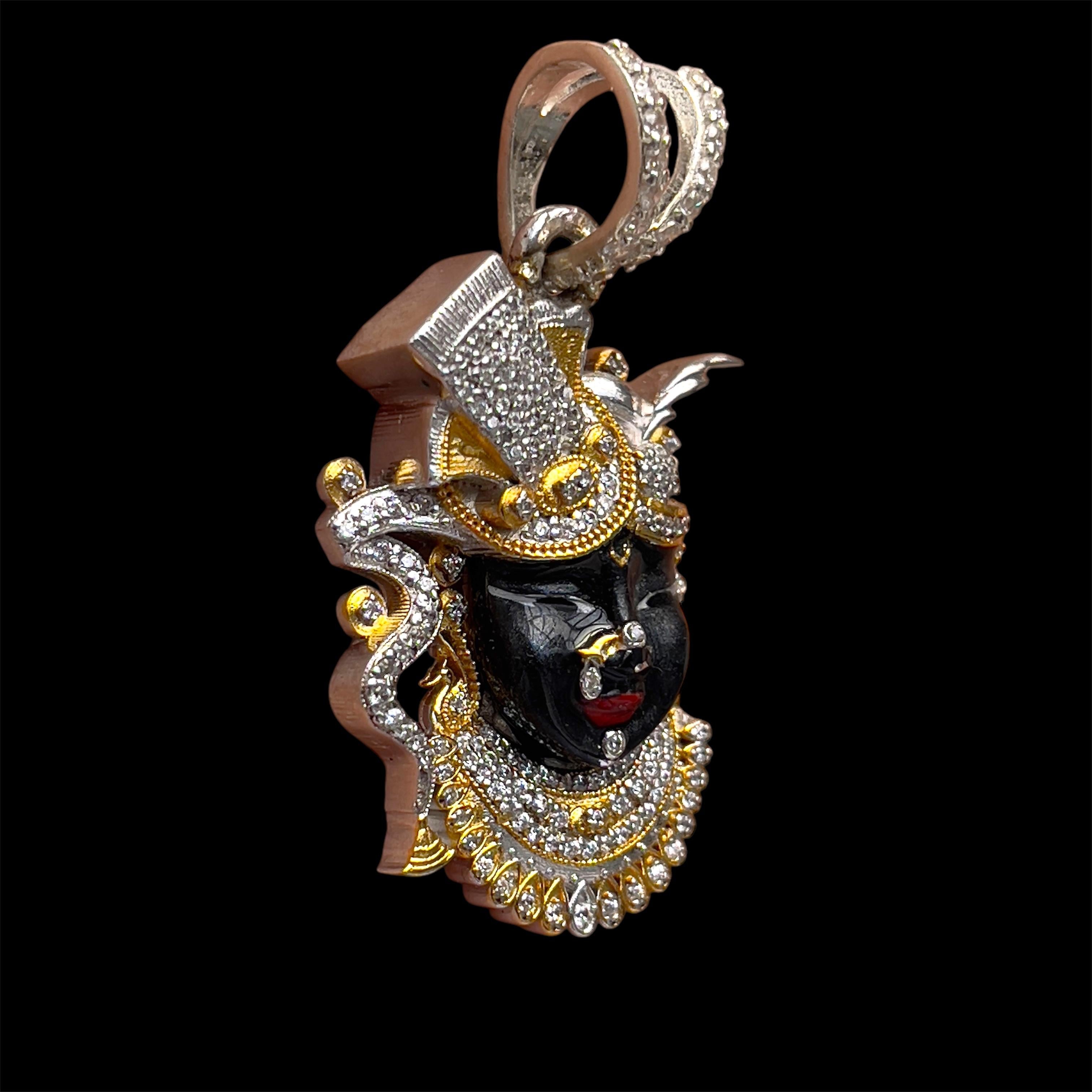 925 Silver Shrinathji Face Pendant with Premium Enamel & High-Quality Diamond Work Secondary image