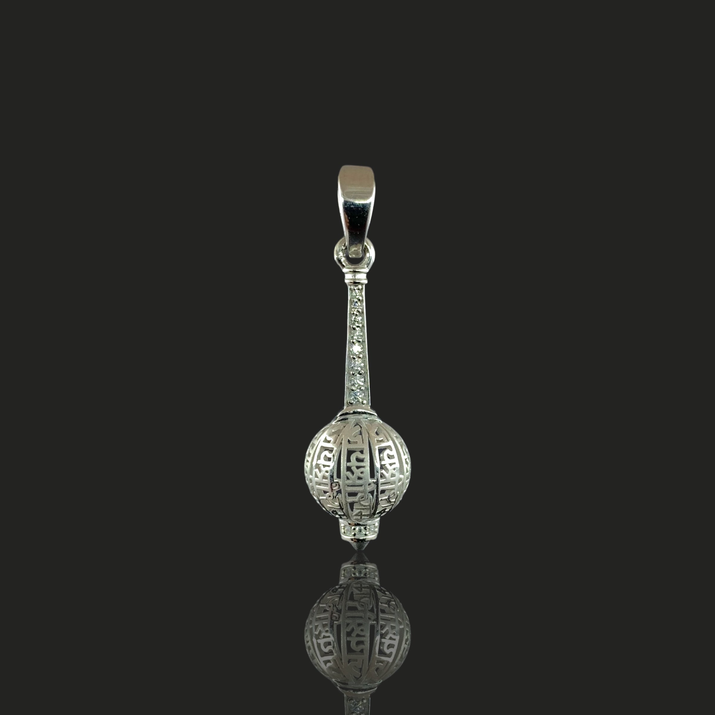 Front view of the 925 Sterling Silver Hanuman Gada Pendant showcasing its spiritual design. Main image