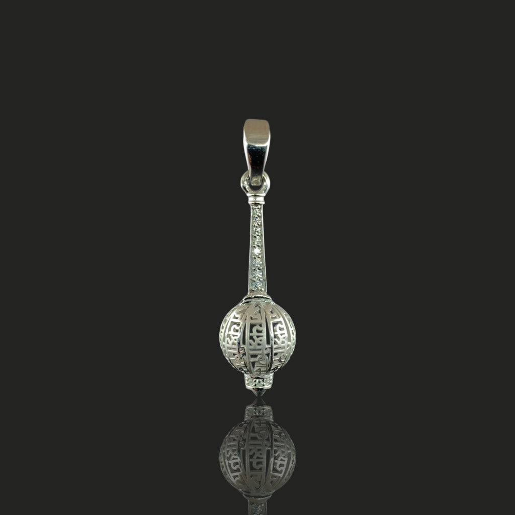 Front view of the 925 Sterling Silver Hanuman Gada Pendant showcasing its spiritual design.