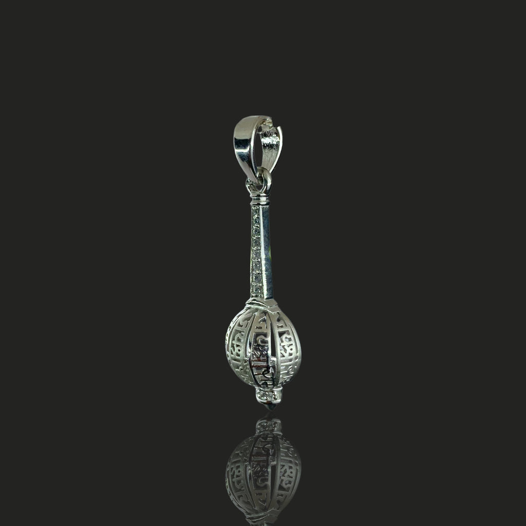Close-up detail of the Hanumanji mace locket in pure 925 silver for spiritual protection.