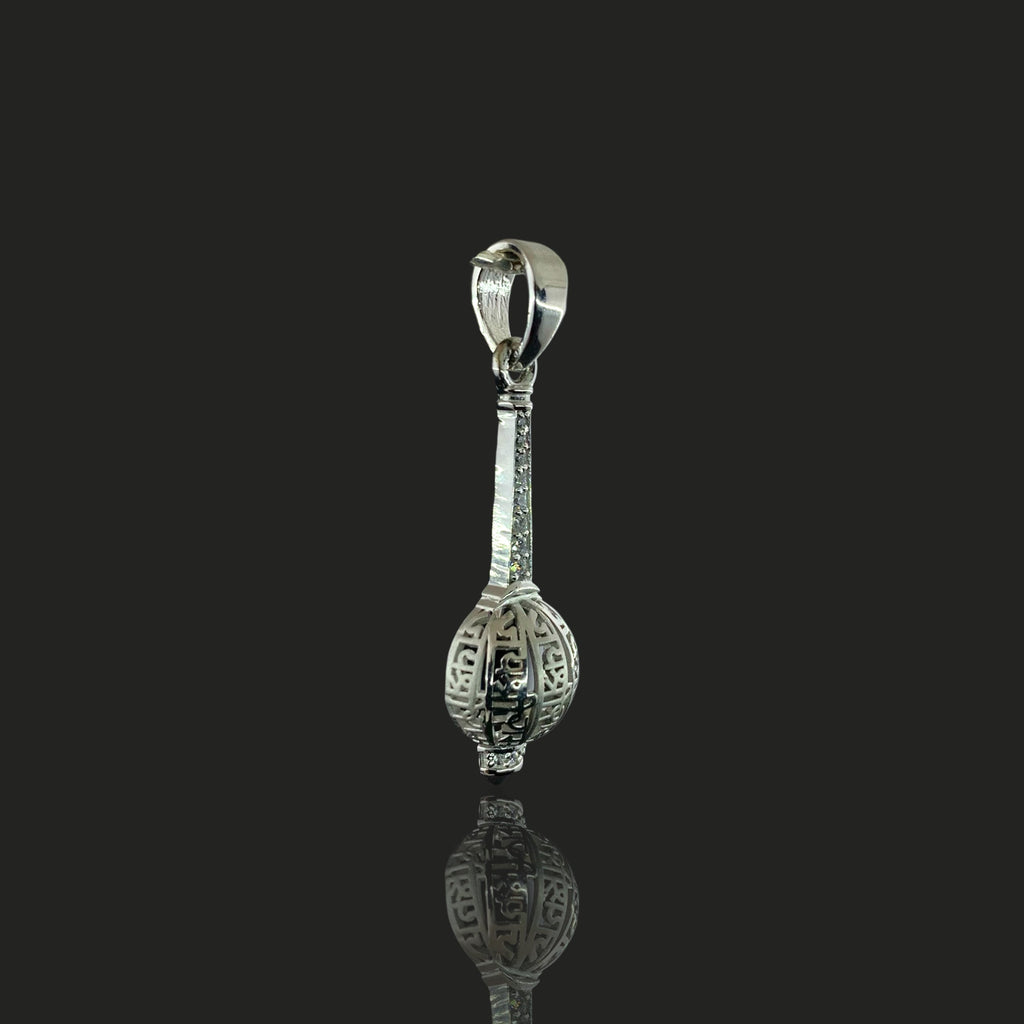Side profile of the lightweight silver Hanuman Gada charm perfect for daily and gym wear.