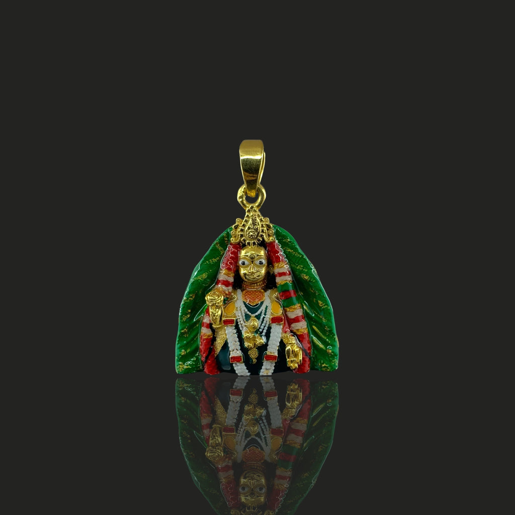 Close-up detail of the intricate enamel finish on the 925 silver Radha Rani Hindu goddess pendant.