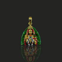 Close-up detail of the intricate enamel finish on the 925 silver Radha Rani Hindu goddess pendant.