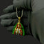 Front view of the 925 sterling silver Barsana Radha Rani pendant featuring vibrant Mina enamel work.