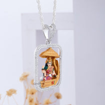 Close-up of the brilliant-cut diamonds on the 925 silver Sikotar Maa pendant showing its fine craftsmanship.