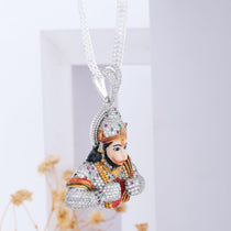 Studio shot of the 925 silver Hanumanji pendant against a plain background, displaying its brilliant shine and detail.