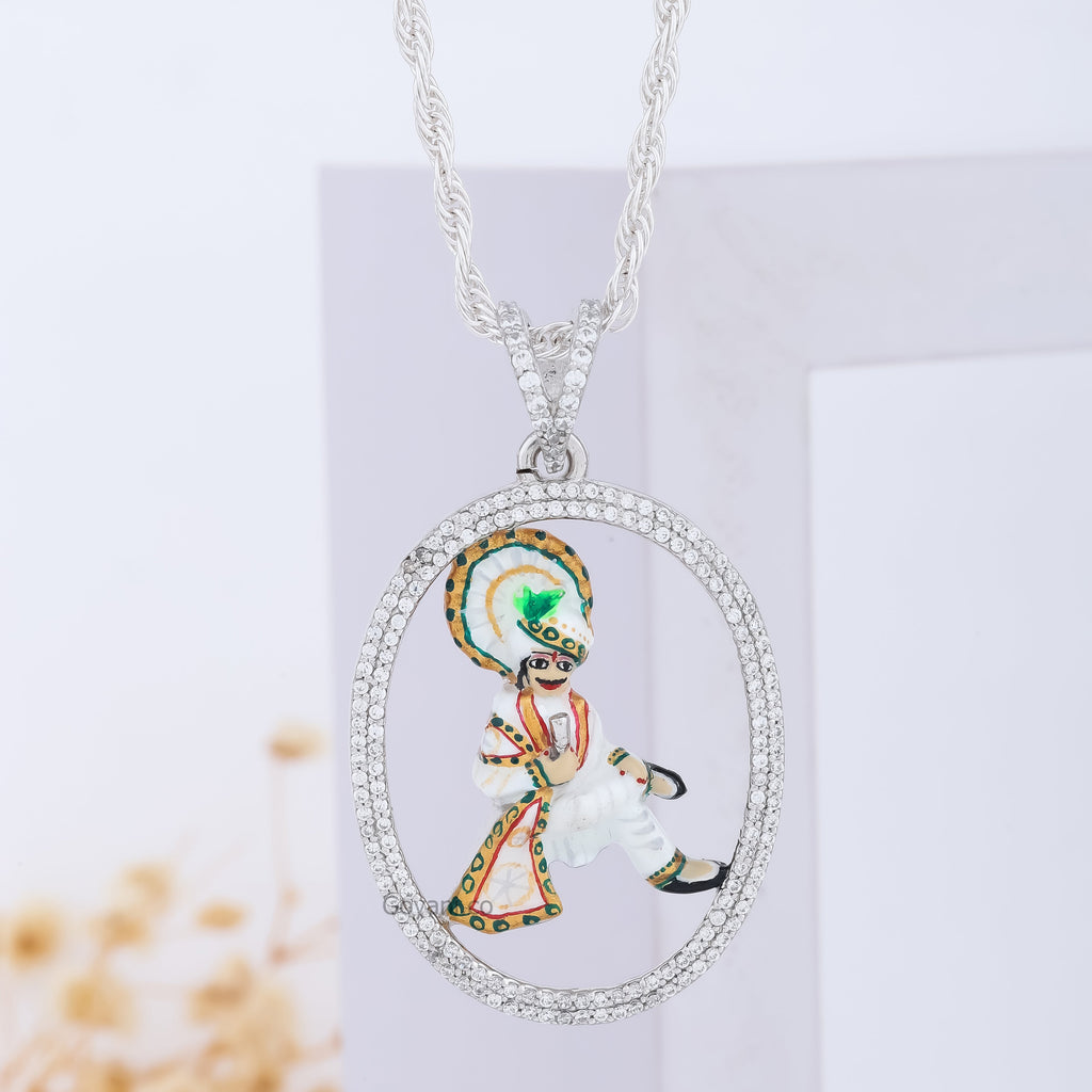 Front view of the intricately designed Silver Mamadev Diamond Pendant, crafted from high-polished 925 sterling silver.