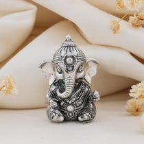 Front view of the intricately detailed 925 Silver Ganesha 3D Idol, showcasing the fine craftsmanship by Alankar.