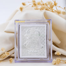 Front view of the 999 pure silver Radha Krishna stand, showcasing the detailed craftsmanship of the divine couple.