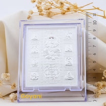 Close-up of the 10.5 cm 999 silver Ganesha with Yantra stand, showing the high-polish finish and intricate design.