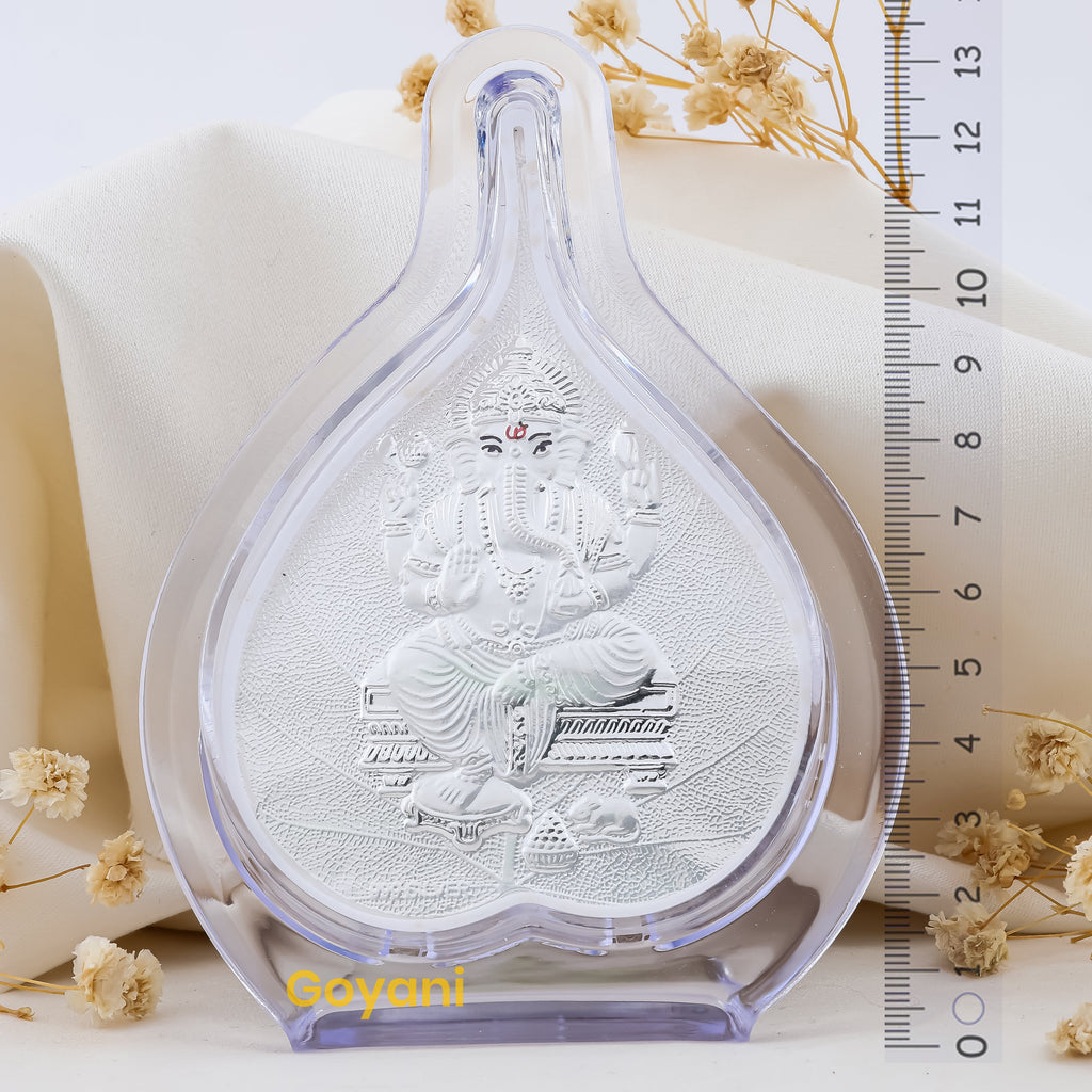 A detailed close-up of the 999 Silver Ganesha Pan Stand, showcasing the intricate craftsmanship and design.