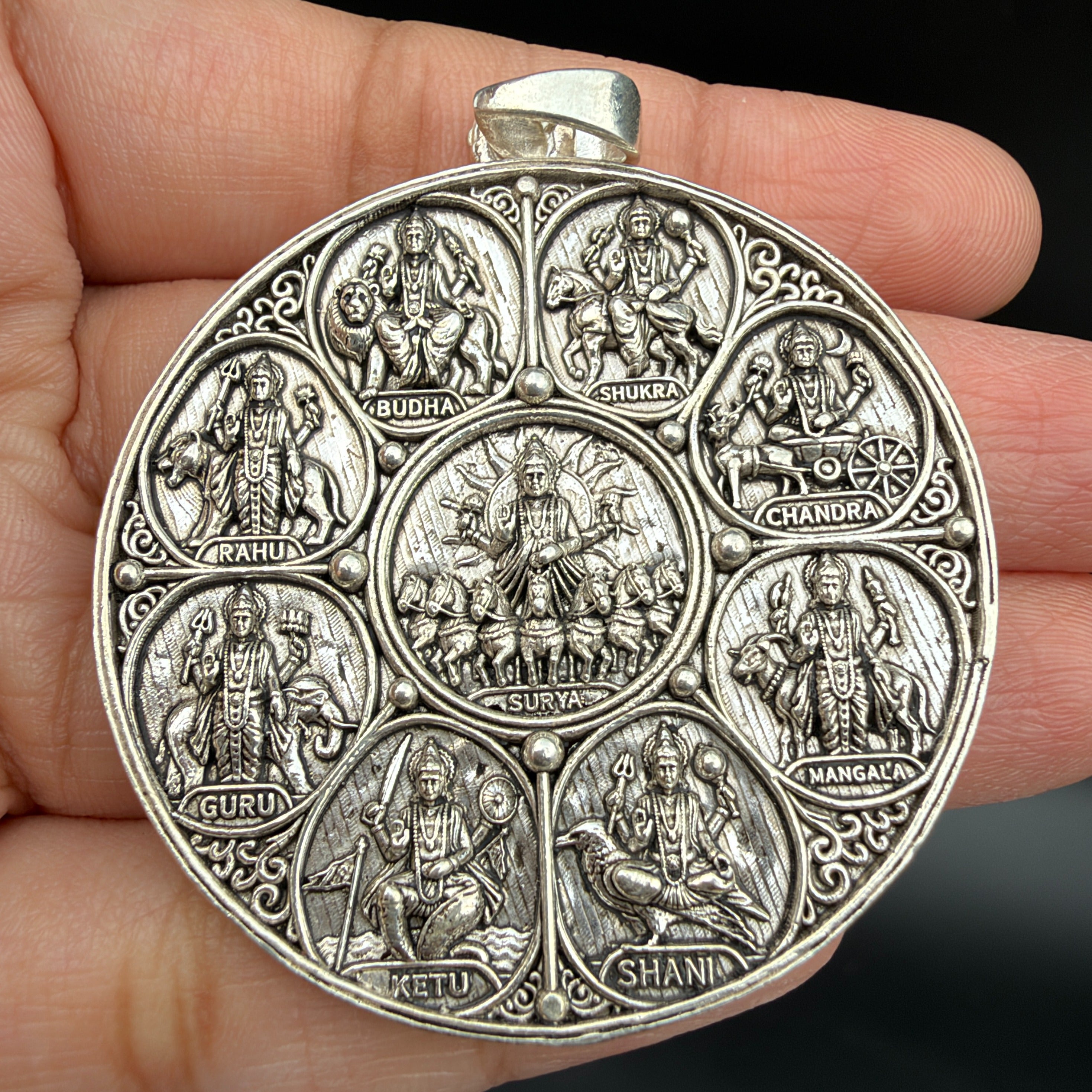 Navagraha 925 Silver Antique Oxidized Pendant for Jyotish Devotion Secondary image