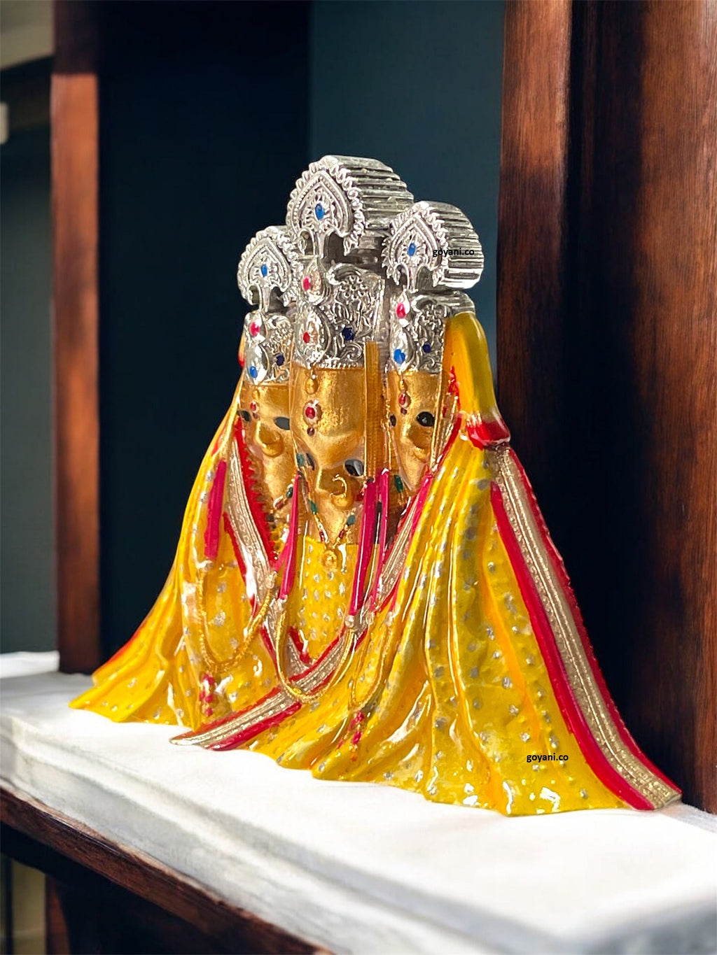 A detailed close-up of the handcrafted 925 silver Bagalamukhi Mata idol highlighting the goddess's features.