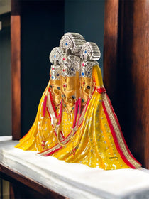 A detailed close-up of the handcrafted 925 silver Bagalamukhi Mata idol highlighting the goddess's features.
