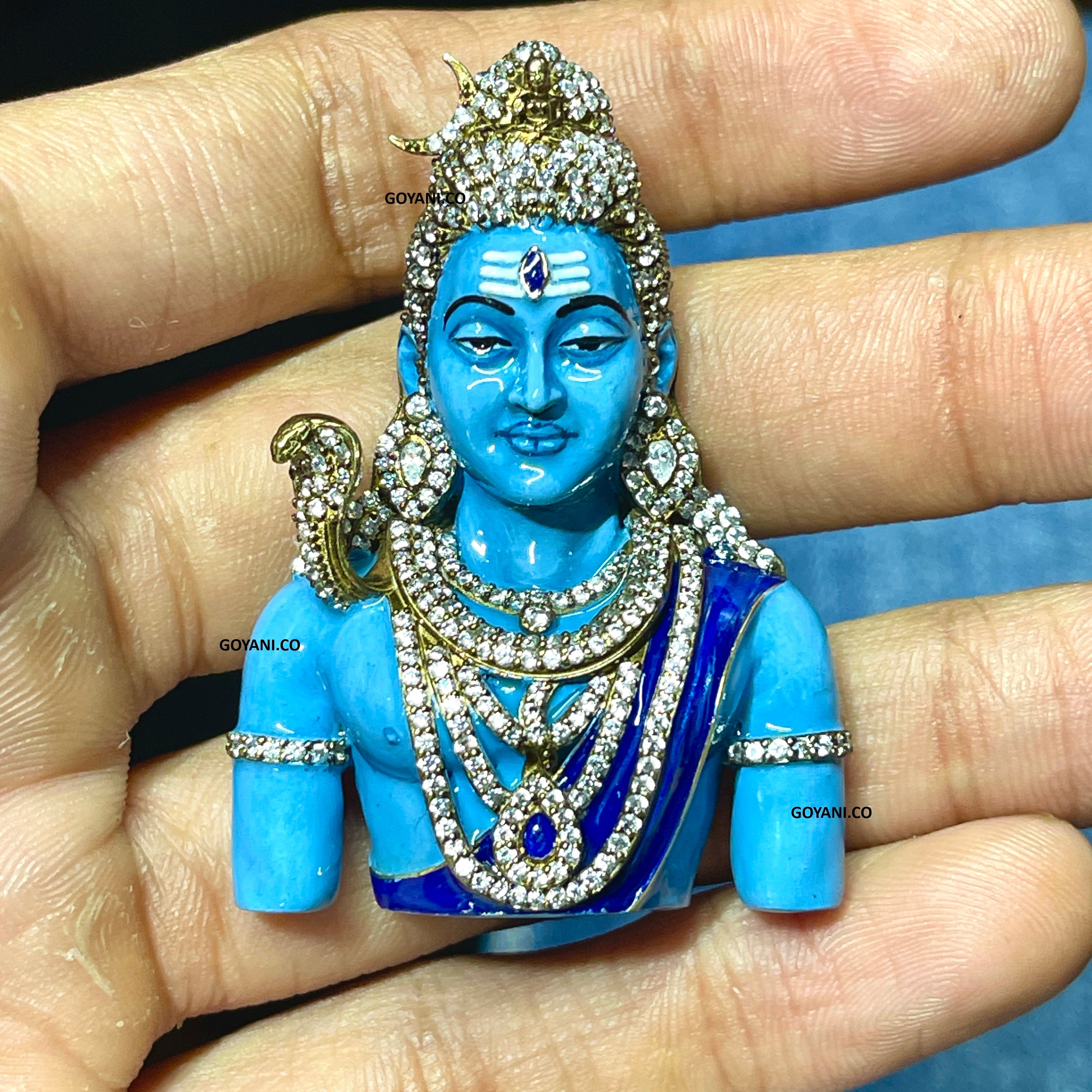 Front view of the 925 Silver Shiva Pendant showcasing the detailed Meena enamel work and central sparkling stone. Main image