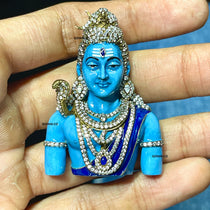 Front view of the 925 Silver Shiva Pendant showcasing the detailed Meena enamel work and central sparkling stone.